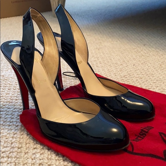 Christian Louboutin Black Patent Slingback Pumps Heels 39.5 - Picture 3 of 7